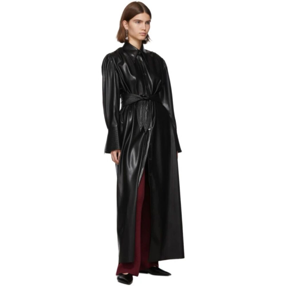 NANUSHKA Vegan Leather Tie Front Maxi Dress Black Sz Small‎